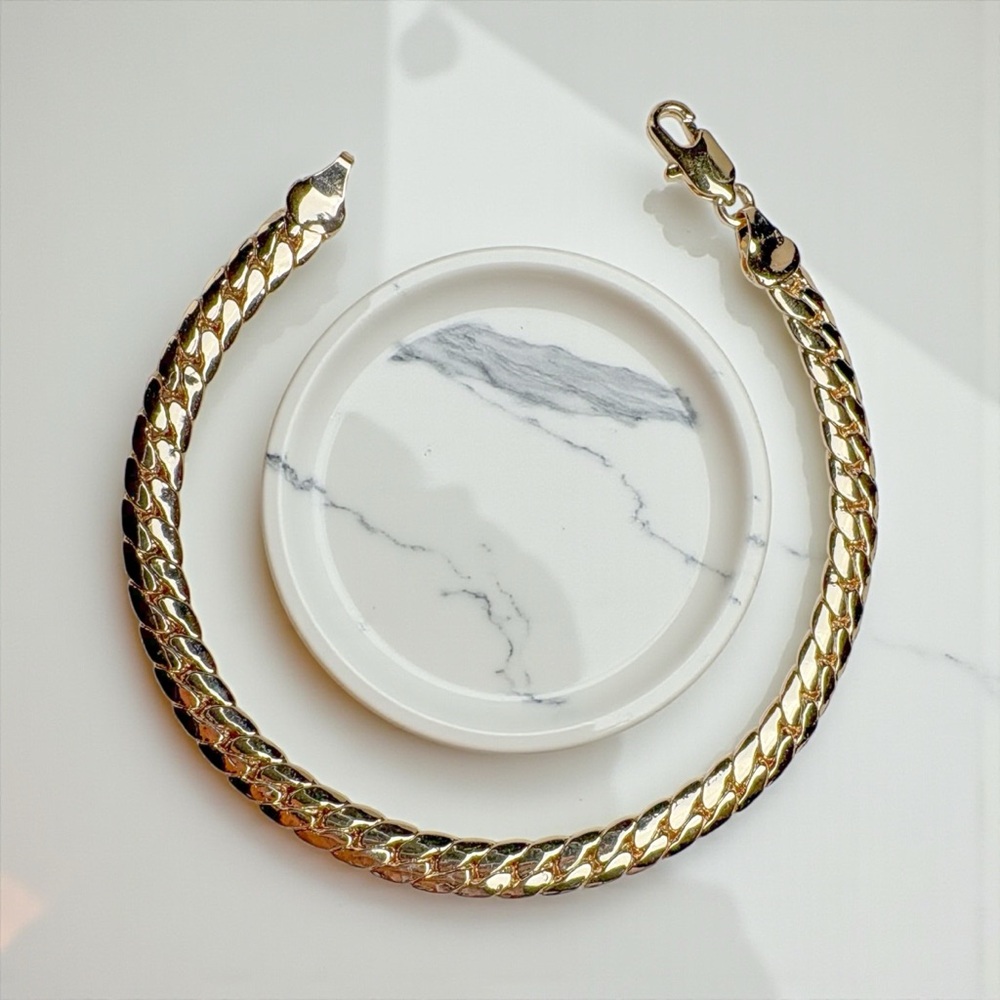 18K Gold Filled Flat Diamond Cut Cuban Chain Bracelet